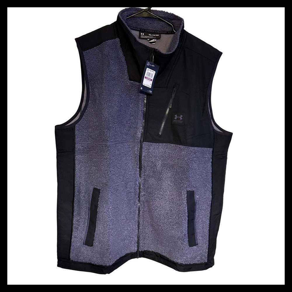 NWT Under Armour Men's XXLarge Loose Mission Fleece Vest Black Blue Puffer